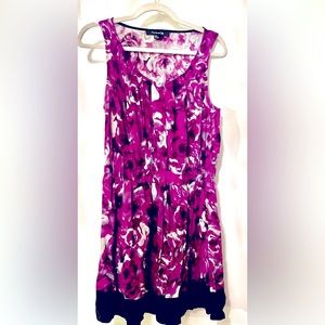 Purple, Black and Cream Abstract Floral Dress with Cinched Waist | Forever 21